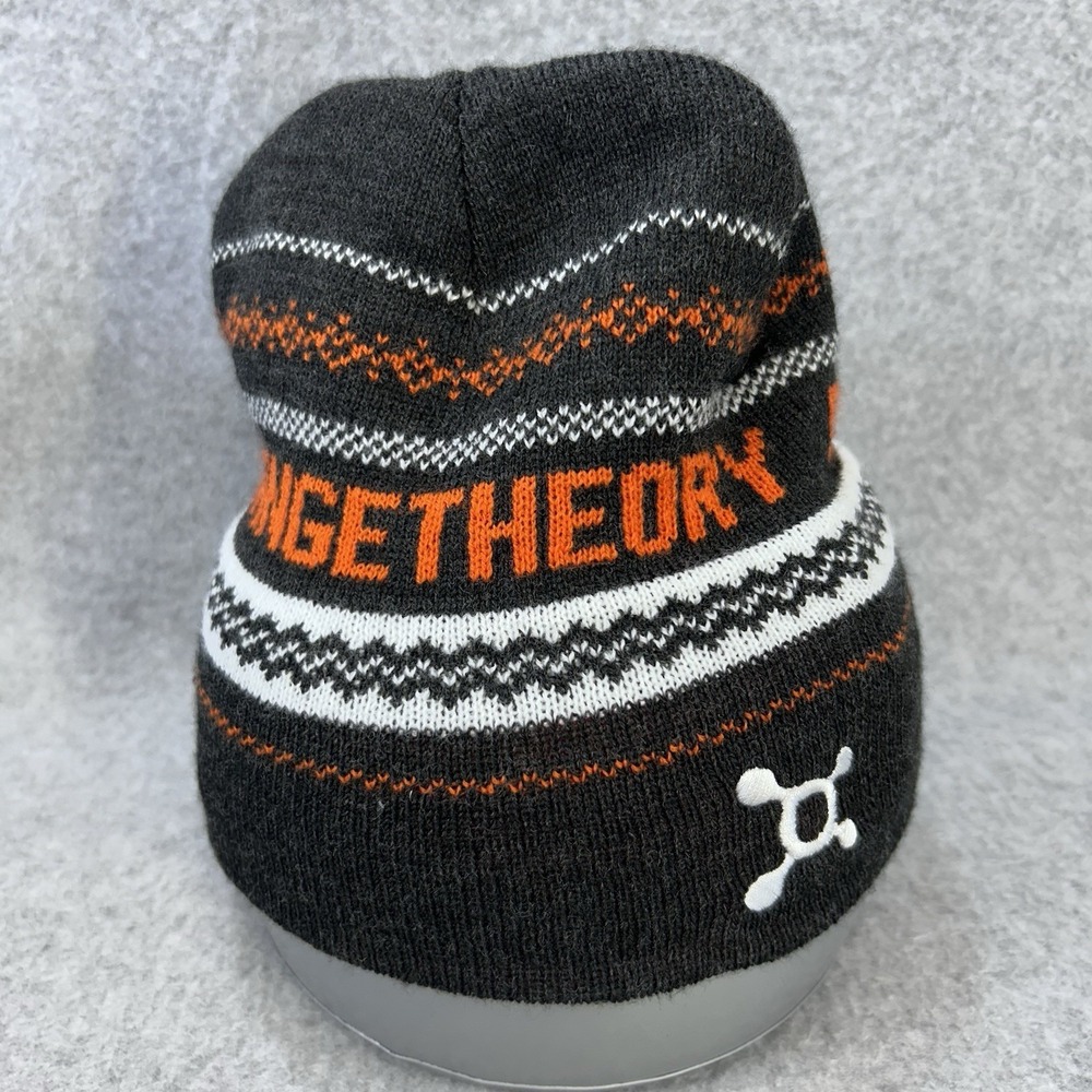 Orangetheory Fitness Knit Beanie Hat Black‎ Orange Logo Winter Cap 100% Acrylic